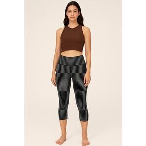 Lululemon Wunder Under Crop Leggings Black White Stripe Size 4 (Small)